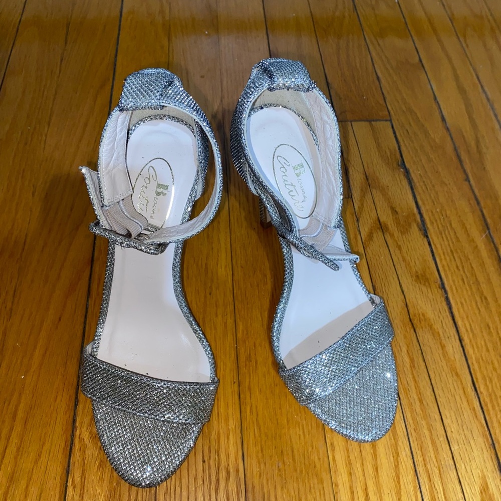 Sparkly Silver Heels with Ankle Straps